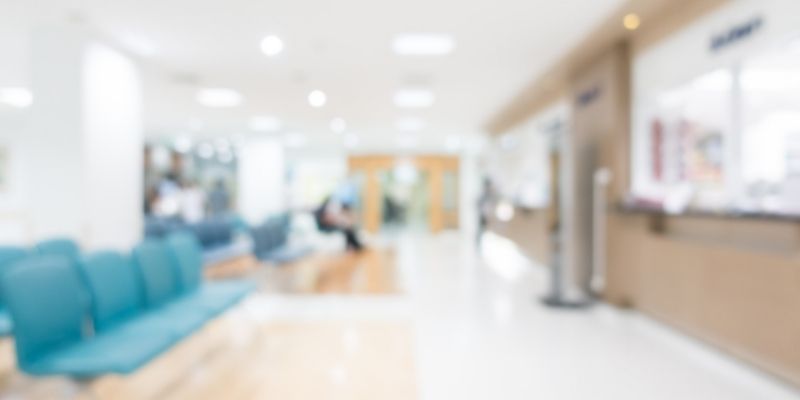 blurry empty hospital waiting room