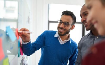 Canadian business team planning 2025 growth strategies at office whiteboard